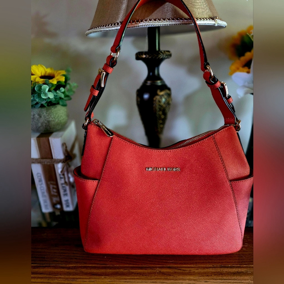 Michael Kors Handbags - Michael Kors Leather Hobo Shoulder Bag Coral